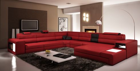 Red modern Bonded Leather Sectional Sofa