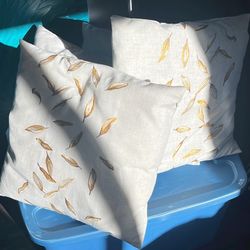 Set of four gold and yellow linen pillows, throw pillows