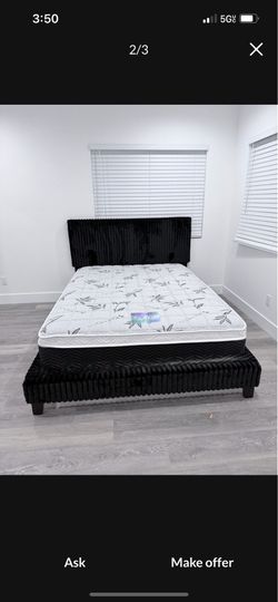 New Queen bed frame with mattress