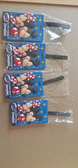 Set of 4 Disneyland American Tourister Mickey Minnie Mouse Luggage Tags NIP Rare