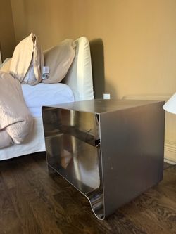 CB2 Modern Sculptural Metal Nightstand / Side Table – $250 Each