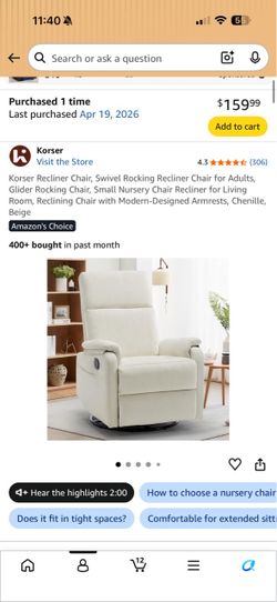 Korser recliner swivel chair