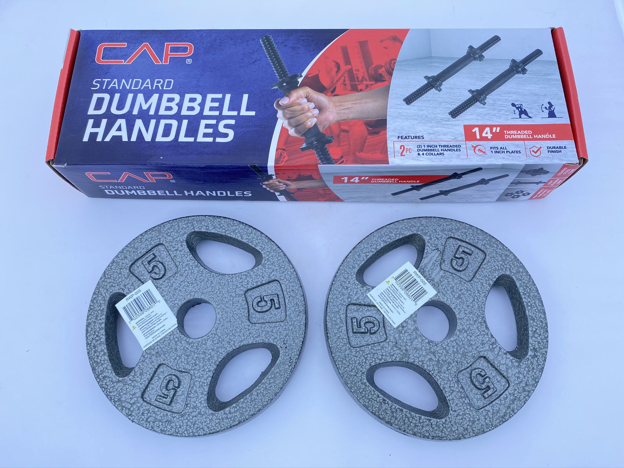 CAP Dumbbell Handles & 5lb Cast Iron Plates BRAND NEW