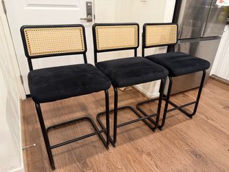Set of 3 Rattan Back Counter Stools