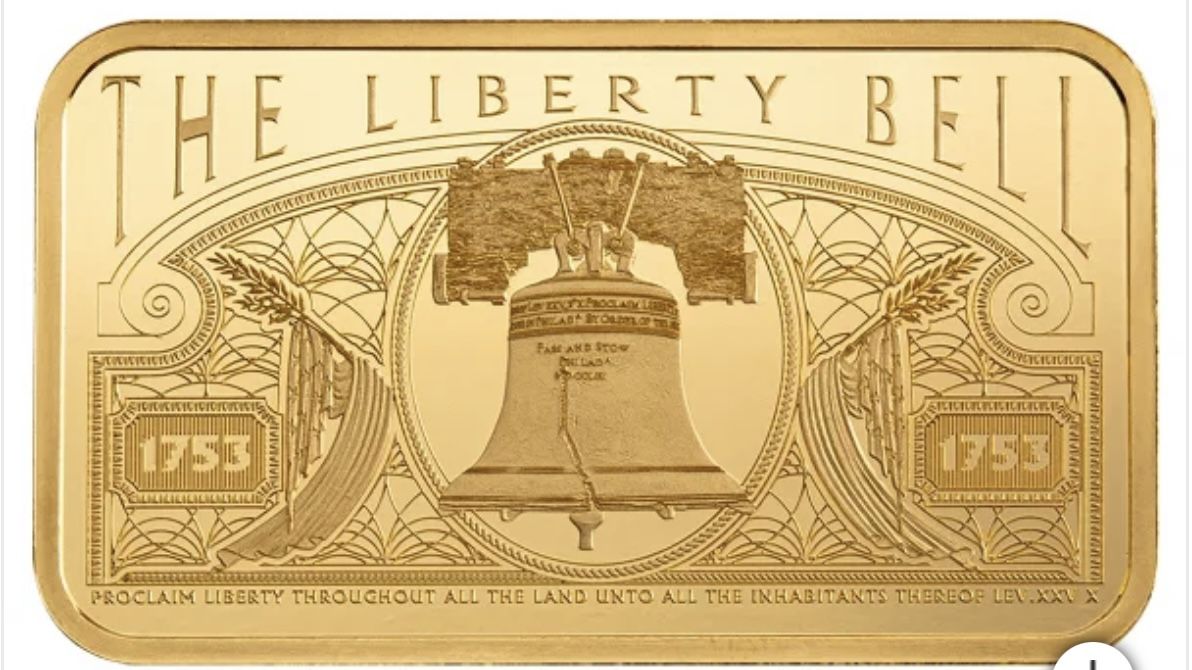 1 oz Gold Bar Pamp Liberty Bell