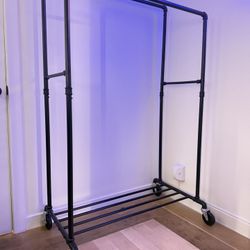 Heavy-Duty Industrial Clothing Rack w/ Wheels – Black Pipe Style