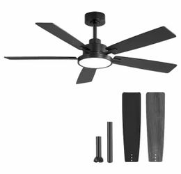 MOKSILED 52 in. Indoor Black Powerful LED Silent 6 Wind Speeds Modern Ceiling Fan with Lights and Remote