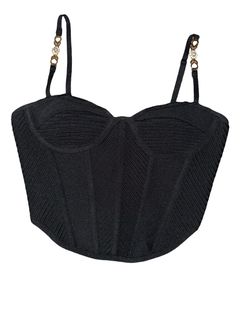 Fashion Nova Black Ribbed Bandage Corset Top with Rhinestone Straps