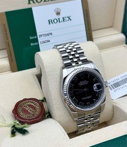 2017 Rolex Datejust 36mm 116234 Factory black roman numeral dial 18k white gold fluted bezel stainless steel super jubilee bracelet watch card box tag