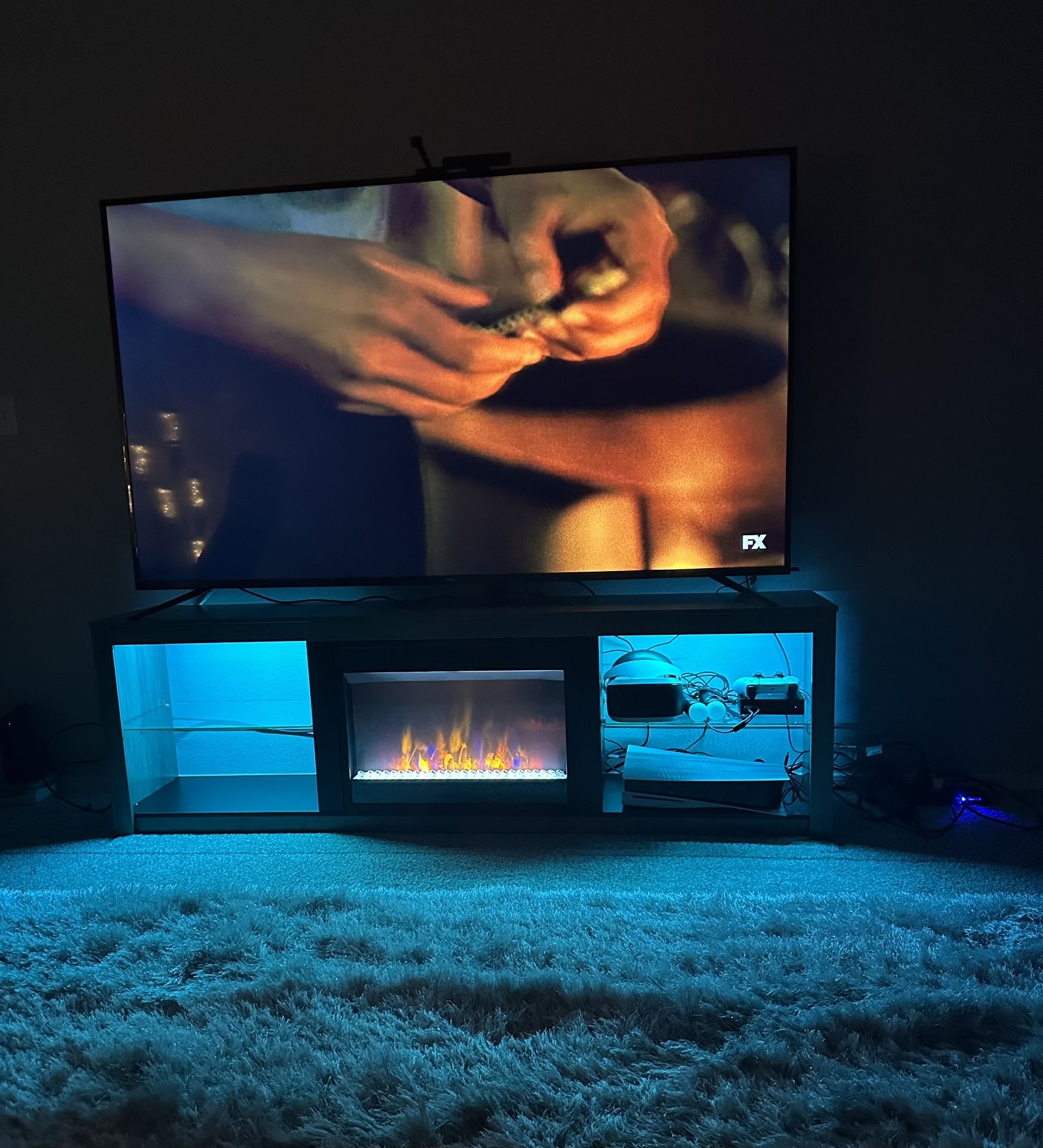 LED TV stand with fireplace and light