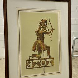 Vintage wood framed lithograph “Tote” weathervane print by Calleen Pawlaiel