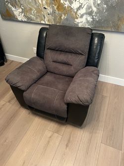 Oversized Two-Tone Slate Grey & Black Suede Rocker Recliner Chair Accent Chair