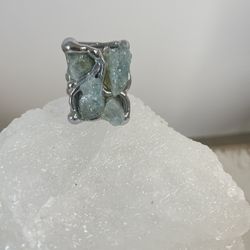 Raw Aquamarine  Silver  Ring 