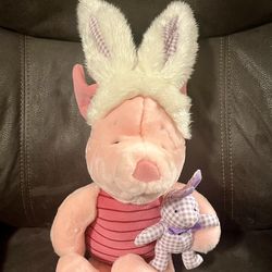 Rare Disney Store Piglet from Winnie the Pooh Easter Plush Bunny Ears & Stuffed Bunny