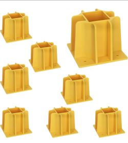 8-Pack Yellow Guardrail Base Boot with Toe Board Slot, Reusable Fall Protection Base for Scaffolding, Temporary Guardrail Systems for Residential and 