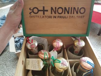 1984 Italian Grappa Bottles and Box, Decor