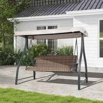 ES47 $240 2box es47-1、es47-2 Patio Swing Brown Plastic and Metal Glider Swing Spacious and Durable Design】- This 3-seat porch swing measures 82.7" x
