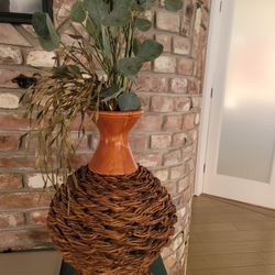 Wicker Vase with Faux Flowers