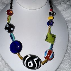 Vintage Murano Glass Beaded Necklace: Handmade Venetian Millefiori, 1970s 