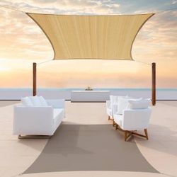 8 ft. x 10 ft. 190 GSM Sand Beige Rectangle Sun Shade Sail Screen Canopy, Outdoor Patio and Pergola Cover