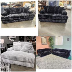 NEW  SOFA LOVESEAT AND  OVER SIZE CHAIR  PAISLEY BLACK FABRIC And PAISLEY Light Grey FABRIC 