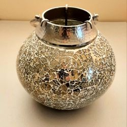 MOSAIC CANDLEHOLDER MIRROR GLASS PIECES 9” TALL HANDLED pre owned