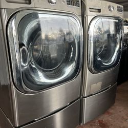 Lg Steam Washer And Lg Steam Gas Dryer W/pedestal Jumbo Size Used