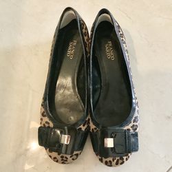 Franco Sarto Leopard Calf Hair Flats Shoes  Shiny  Black Patent Leather Trim Never Used  Open Box  Size 11. 