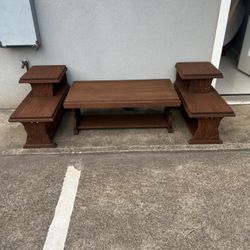 Nice Mahogany Vintage Solid Wood Hawaiian Coffee Table And End/Side Table Set
