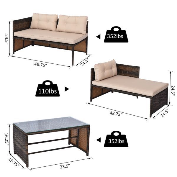 3 Piece Outdoor Patio Sofa & Lounge Set