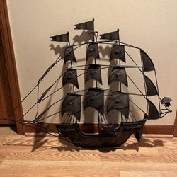 Vintage Large Metal Twisted Wire Nautical Pirate Ship Wall Hanging Decor Brass 31” Tall 38” Long