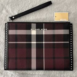 NEW Michael Kors XL Plaid Clutch Wristlet 