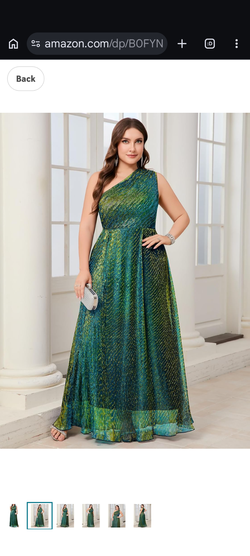 Prom ready! Shimmery green one shouldered formal gown