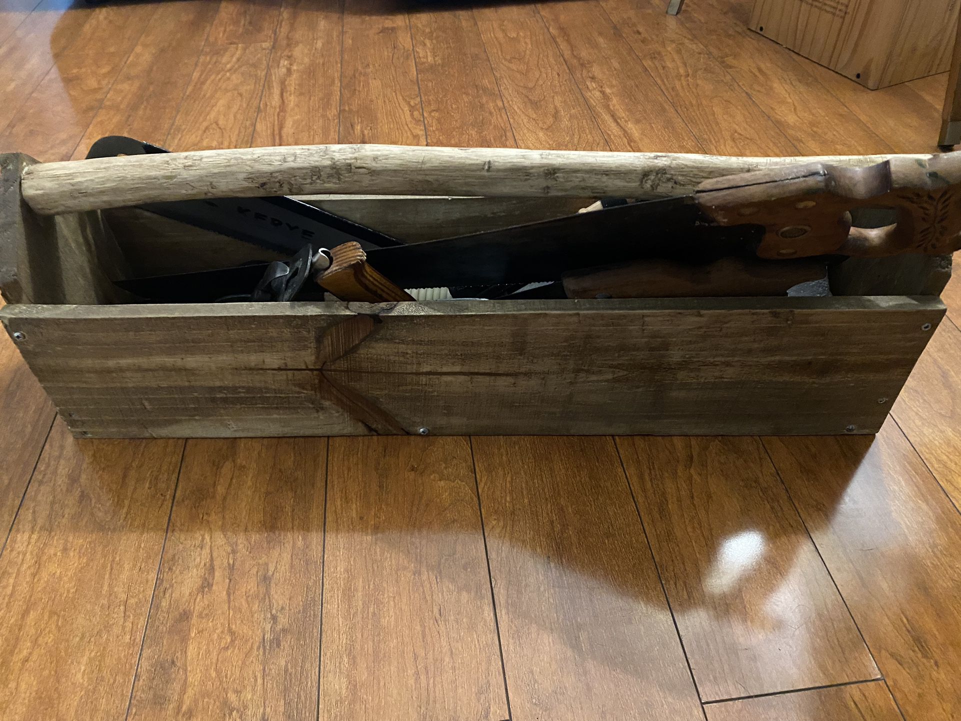 Handmade Wooden Carpenters Tool Box With Tools