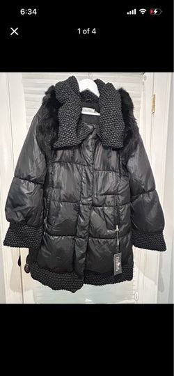 DioMi Black Puffer Coat with Knit and Fur Trim XL