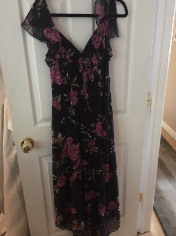 Women’s black with dark pink flowers- evening dress