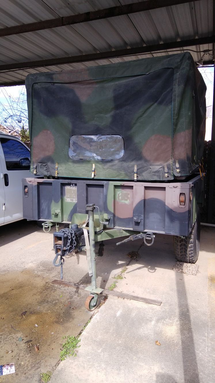 Military trailer with communication shelter