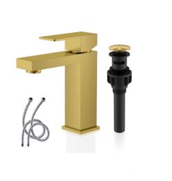 KENES Brushed Gold Bathroom Faucets, Modern Single Hole Lavatory Vanity Faucet, Single Handle Bathroom Sink Faucet Gold, with Pop Up Drain & Water Sup