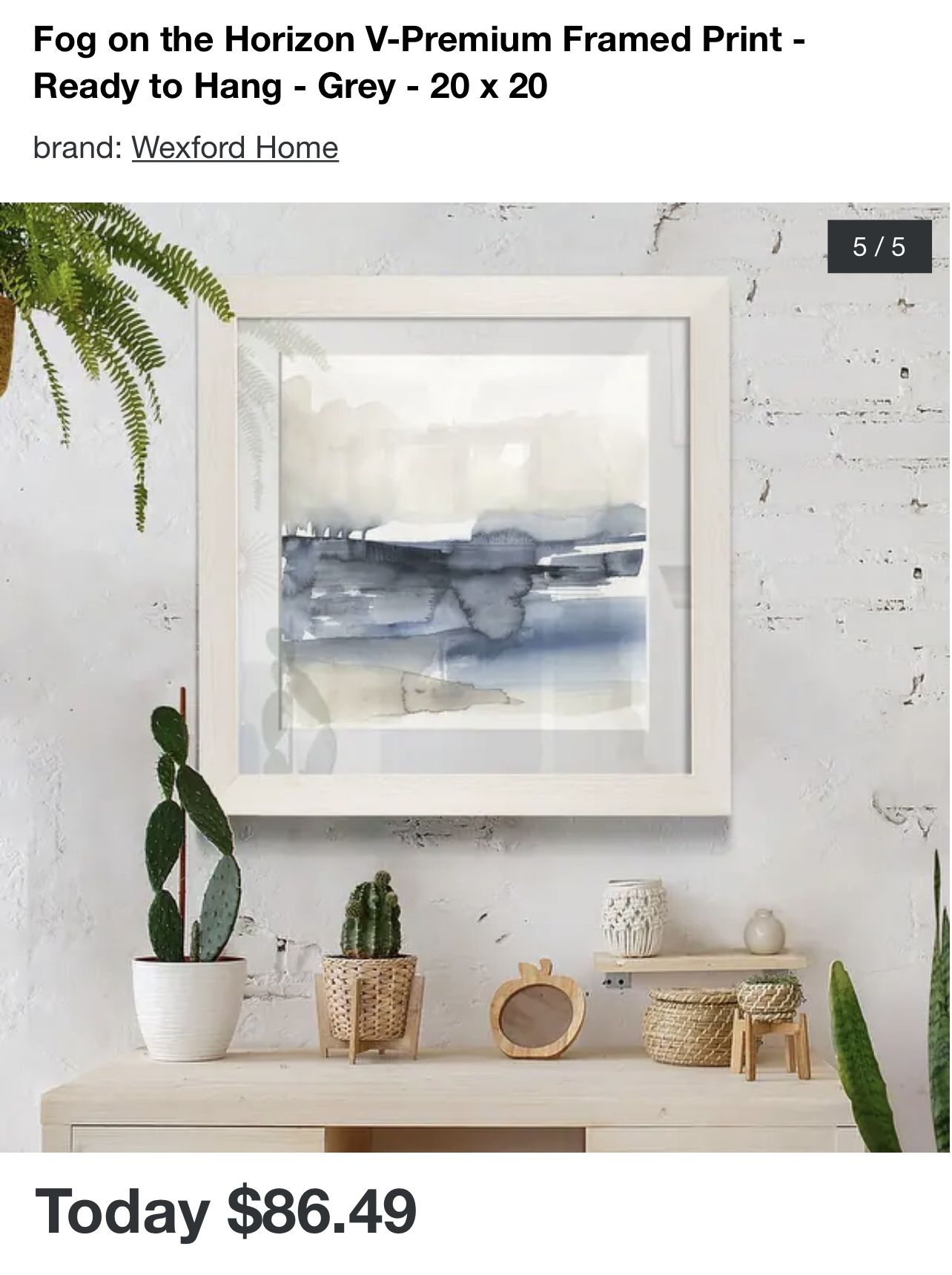 Fog on the Horizon V-Premium Framed Print - Ready to Hang - Grey - 20 x 20