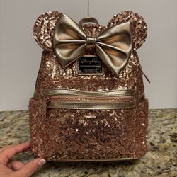 Disney Parks Loungefly Rose Gold Sequin Minnie Backpack – Like New