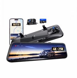 Pelsee S12 4K Front 2.5K Rear View Mirror Dash Camera, 8MP Sensor, Color Night Vision, GPS, Car Truck SUV