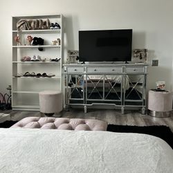 Silver  Mirror Dresser ( With TV On It , Tv Not Included ) 