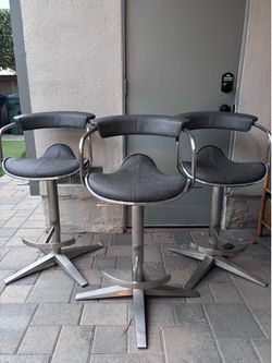 Bar Stools from Mixbarstools. Charcoal seat, matte/brushed chrome, x bottom, adjustable height,