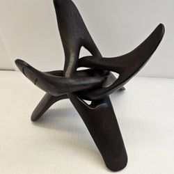 Vintage Interlocking Hand-Carved Wooden Tripod Stand – Solid Wood – Rustic Decor