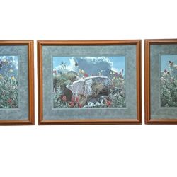 Rod Frederick “Summer’s Song” Signed 3-Piece Framed Hummingbird Lithographs