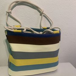 Blue multicolor striped tote canvas bag