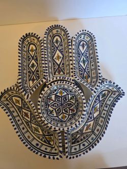 Hamsa ceramic dipping and serving set blue