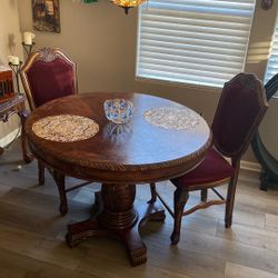 Vintage Large Round Table 48 Inches across . 2 Chairs Included . 