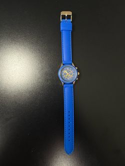Blue Geneva Chronograph-Style Wristwatch Gold Accents