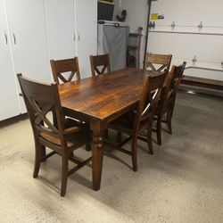 Acacia Wood Dining Table, Chairs, And Bench Set